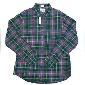J CREW Mens Plaid Mid-Weight Flannel Double-Brushed Button-Up Shirt Classic Sz M